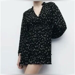 Zara Floral V-neck, Long Sleeves Ruffled Trim Mini Dress XS